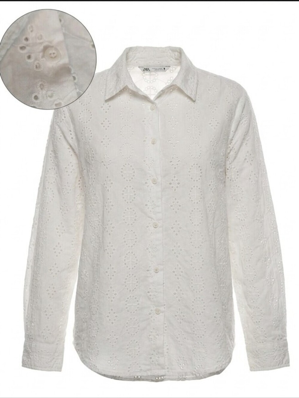 ZARA White Eyelet Button Down Shirt - Women’s Size XXL - Long Sleeve Broderie...